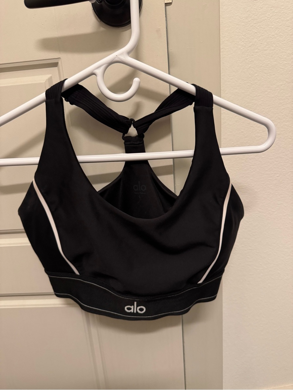 ALO Yoga Black Sports Bra with White Piping